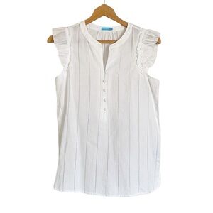 J. McLaughlin Womenz Ailsa White Ruffled Cap Sleeve Blouse size XS